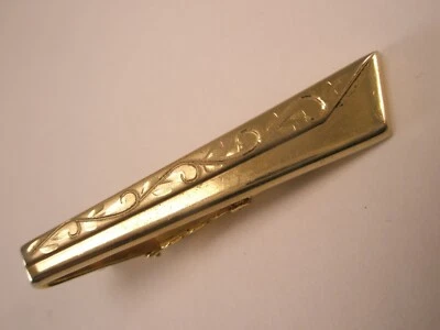 Clip de barra de corbata vintage simple liso tono dorado vid desplazado de 1-13/16" FOSTER BRAND Foto 1 de 3