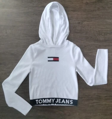 Tommy Jeans Hilfiger Hoodie Womens S White Long Sleeve Hooded Sweatshirt Flag - Image 1 of 4