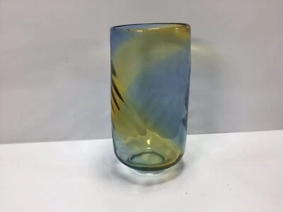 Jarrón vintage de vidrio artístico bicolor amarillo y azul V59 Foto 1 de 4