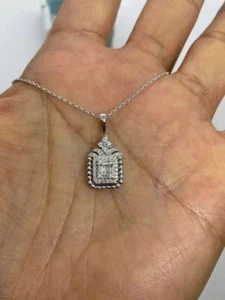 2CT Baguette Cut Moissanite Diamond Women's Gift Pendant 14K White Gold Plated - Picture 1 of 8