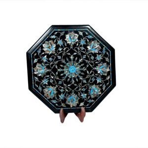12" Marble Table Top Semi precious stones Inlay Handmade Art