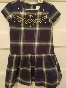 Nwots Gymboree Girls Size 5 Blue Plaid Rhinestoned Short Sleeve Dress - Picture 1 of 5