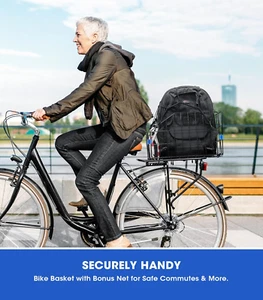 Rear Bike Basket, Waterproof Metal Wire Bicycle Basket with Adjustable Cargo ... - Picture 1 of 1