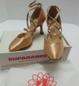 Ladies Supadance 1208 Flesh Satin strappy Ballroom shoe rhinestone buckle 2 1/2" - Picture 1 of 6