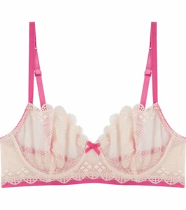 Heidi Klum Heidi Natural Geometric Lace Bra Pink Silver Peony Rose H20-1167B 12B - Picture 1 of 2