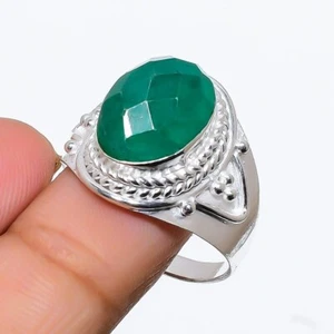 Green Jadeite Gemstone 925 Sterling Silver Jewelry All Size Ring For Gift - Picture 1 of 1
