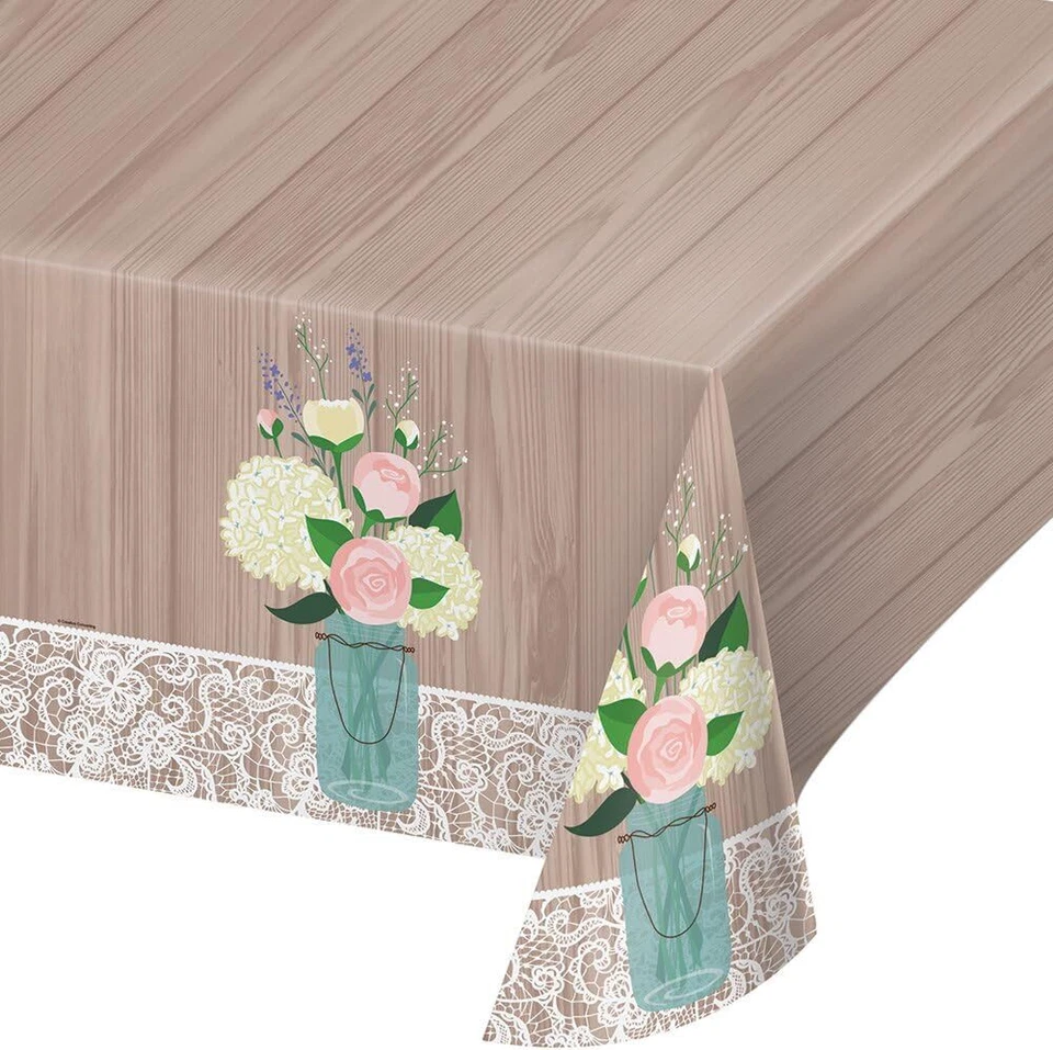 Capa de mesa de plástico para decoração de festa de aniversário de casamento rústica - Imagem 1 de 1