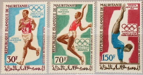1969 MAURITANIA MAURETANIA 372-74 C87-89 Medal Winner Olympics 1968 Mexico MNH Cover