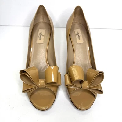 Valentino Garavani Shoes Womens Size 41 Nude Patent Bow Peep Toe Heels Italy - Image 1 of 4
