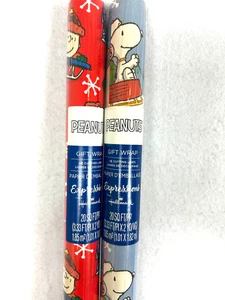 Charlie Brown Peanuts Gang Christmas Holiday Wrapping Paper Snoopy 2 Colors NEW - Picture 1 of 11