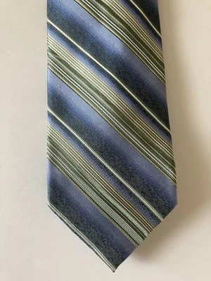 Corbata Croft & Barrow para hombre tejida en seda azul verde blanco a rayas 58" Foto 1 de 4