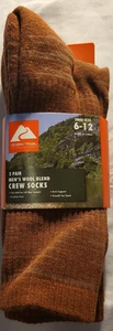 Ozark Trail Men's Crew Socks 6”-12” Wool Blend Cognac Brown Cushion Foot 3 Pack - Picture 1 of 4