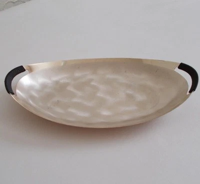 Ikora Chrome Dish Black Wrapped Handles Mid Century Tray - Image 1 of 4