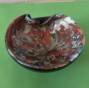 Murano Italy Black Exterior Multicolor Heavy 5” Wide Bowl Dish - Picture 1 of 5
