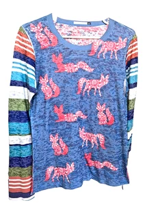 WHIMSY ROSE TOP~SUNDANCE FOX STRIPES MULTI COLOR ~ Waffle Weave Women's MEDIUM - Picture 1 of 4