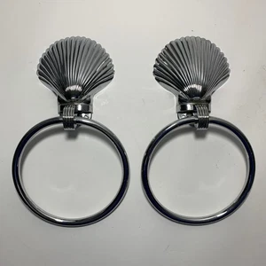 PAIR Vintage Art Deco Silver Clam Shell Towel Rings Holder Hall-Mack NICE! Retro - Picture 1 of 10