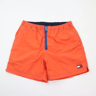 Vintage 90s Tommy Hilfiger Swim Shorts Trunks Medium Orange Exposed Zipper Lined - Image 1 of 4