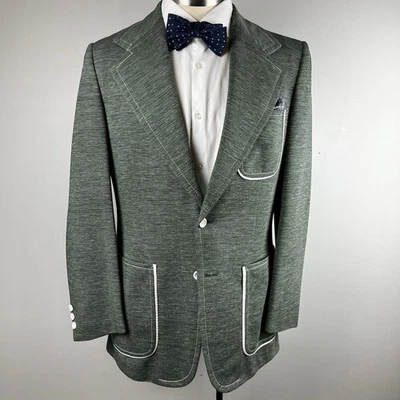 Blazer discoteca WILD DE COLECCIÓN AÑOS 70 personalizado a medida 38R verde poliéster ribete blanco Foto 1 de 4