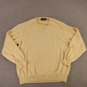 VINTAGE Brooks Brothers Sweater Mens XL Yellow Cotton Knit V Neck Made in USA - Picture 1 of 12