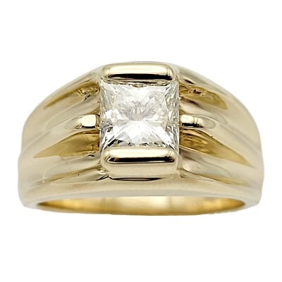 Anillo Diamante Corte Cuadrado Solitario Semi Bisel Conjunto en Oro Amarillo Banda Talla 6 Foto 1 de 4
