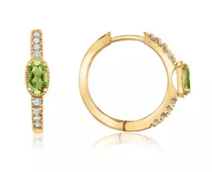 0.32ct Natural round diamond 14k yellow gold peridot hoops earrings - Picture 1 of 3