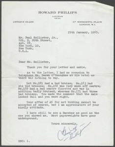 Antiguo pisapapeles de vidrio experto 1956 carta Howard Phillips a Paul Hollister - Imagen 1 de 1