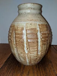 Brown Tone Wheel Thrown Pot, Vase, Utensil Holder Pottery Large 8” x 6” Nice - Picture 1 of 3