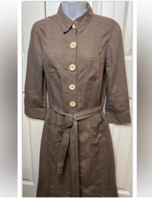 BODEN Linen Shirt Dress Button Down Brown Career Tie Belt WH142 Size 4 - Image 1 of 4