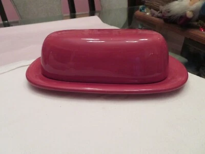 POTTERY BARN SAUSALITO COVERED OVAL BUTTER DISH Redish - Image 1 of 3