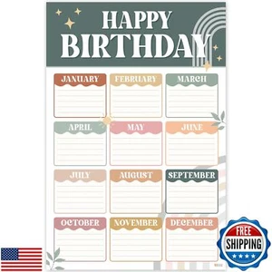 BEAWART Modern Boho Classroom Birthday Chart 16"x24", Happy Bday Calendar Pos - Picture 1 of 5