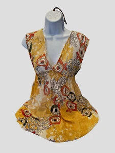 Vtg Y2K Be Good “Size S Floral Sheer Babydoll yellow Fairycore V neck Top - Picture 1 of 11