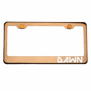 Rose Gold Chrome License Plate Frame DAWN Laser Etched Metal Screw Cap - Picture 1 of 8