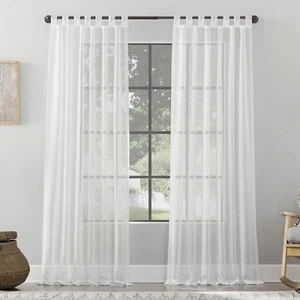 Burlap Weave Linen Blend Tab Top Curtain, 50" X 96", White - Picture 1 of 8