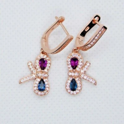 Blautopas Rhodolith CZ Ohrhänger SCHLEIFE 925 Silber 585 Roségold vergoldet - Bild 1 von 4