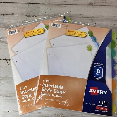 2 Packs Avery 8 Tab Insertable Style Edge Plastic Dividers, 16 Sheets Total, New - Image 1 of 4