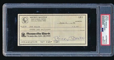 Auténtico cheque personal firmado por Mickey Mantle 1979 JSA PSA/DNA Foto 1 de 3