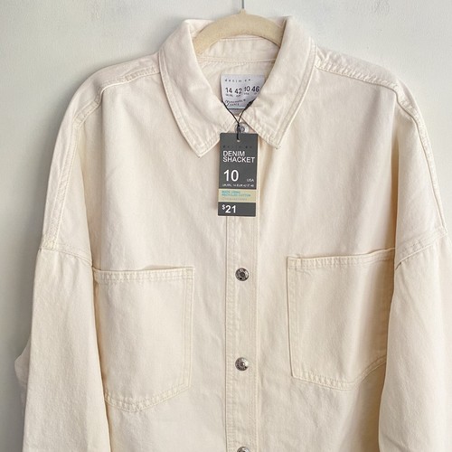 OFF WHITE Primark Shacket donna denim bianco sporco nuovo con etichetta taglia 10