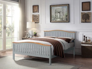 3ft 4ft6 5ft Solid Wooden Curved Bed Frame in Grey or White - Picture 1 of 8