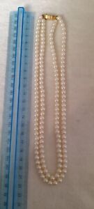 Vintage Faux Pearl 2 Strand Necklace With Rhinestones Clasp Beautiful Style