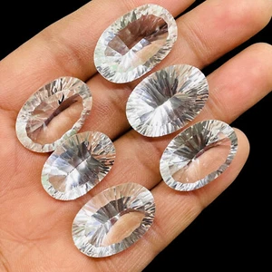 6 Stck. Natürlicher Weißer Quarz 22-24,4 mm Oval Konkav Schliff Lustvolle Lose Edelsteine Posten - Bild 1 von 10