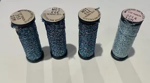 Lot of 4 Metallic Thread 10m Krenik Blues #393 (3) & #3214 (1) In 1/16th Ribbon - Picture 1 of 1