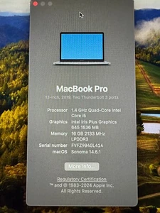 MacBook Pro 13" 2019 Gray Touch 2.4 i5 16GB 256GB SSDz normal battery health - Picture 1 of 7