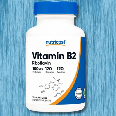 Nutricost Vitamin B2 (Riboflavin) 100mg, 120 Capsules - Gluten Free and Non-GMO - Imagem 1 de 4