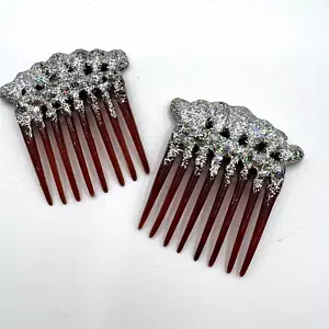 Vintage Tilco Silver Glitter Side Hair Comb Set, 2 Inches Wide, Made IN USA - Picture 1 of 6