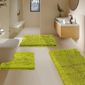 Bathroom Rugs Sets 3 Piece Super Soft Absorbent Bath mat Setwith U-Shaped Toi... - Picture 1 of 7