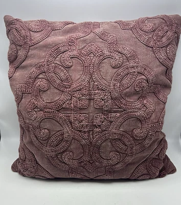 Pottery Barn Drew Embroidered Throw Accent Pillow 18" Down Purple Boho - Image 1 of 4