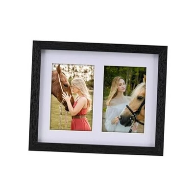 8.5x11 Pine Wood Collage Picture Frame Double 8.5X11 (5X7 Opening) Rustic Black - Image 1 of 4