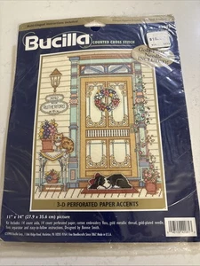 Vintage Bucilla Welcome To Our Home 42081 Gezählt Kreuzstich Set Hund Katze Neu - Bild 1 von 4