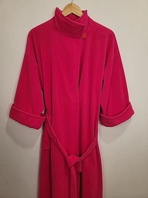 Винтажный 70-х женщин Vanity Fair халат розовый черная полоса бархата молнии дом пальто карманы - Изображение 1 из 4