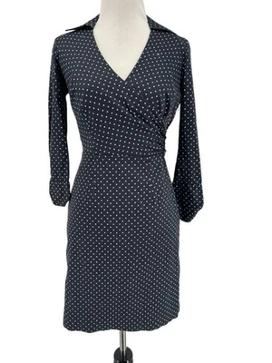 Vestido para mujer Ann Taylor Petite azul marino a lunares imitación envolvente talla 0P Foto 1 de 4